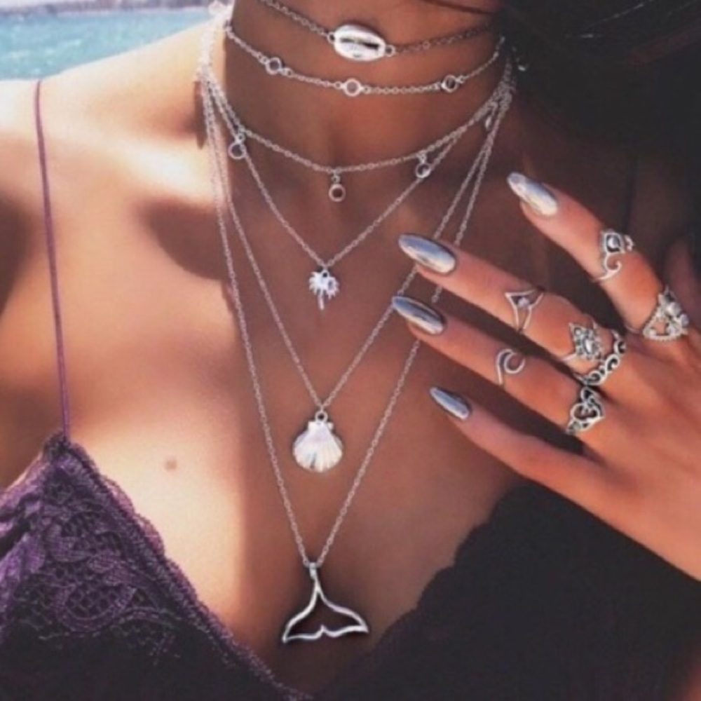 New! Beach choker multi layered boho necklace